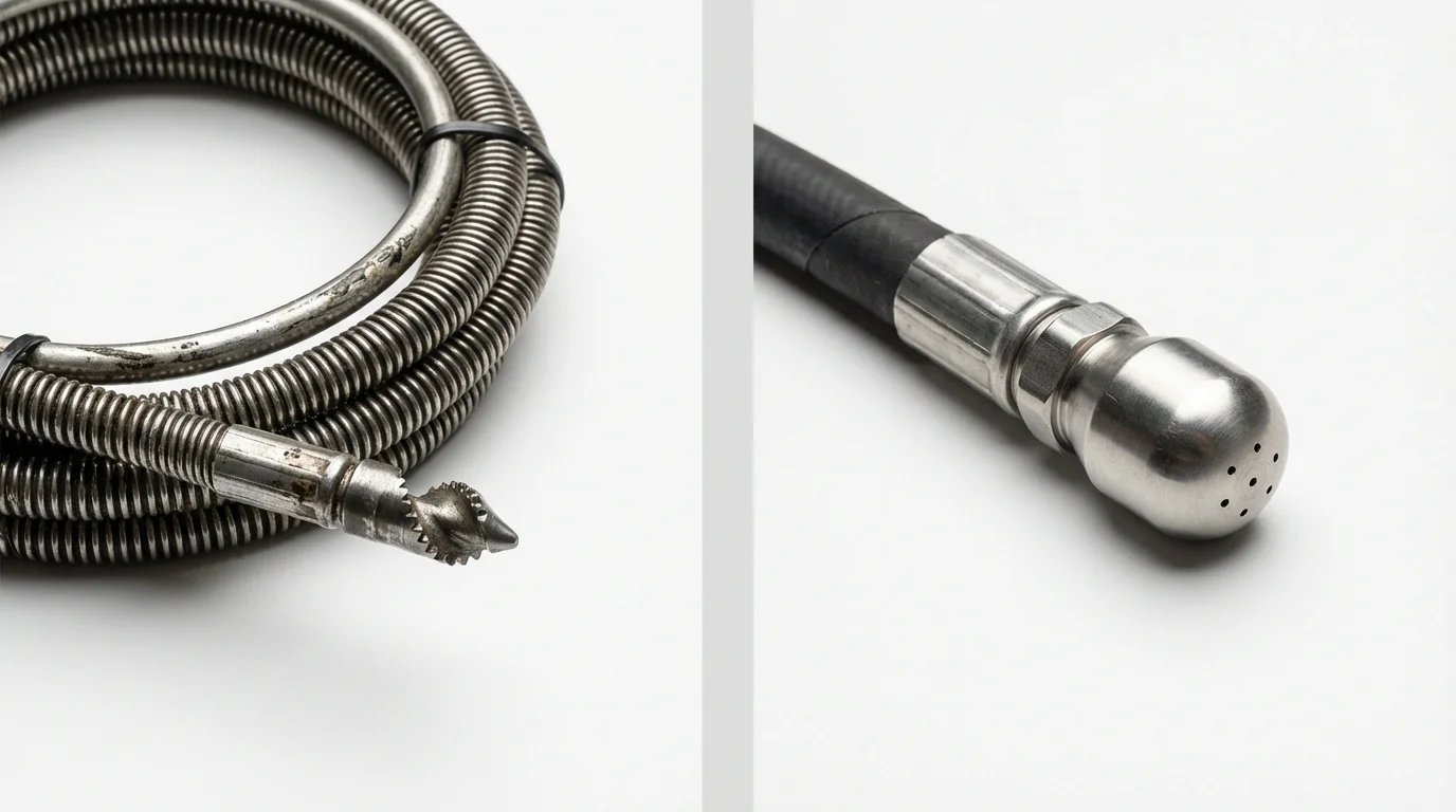 Drain snake cable and hydro jetting nozzle used for drain cleaning in Black River Falls, WI