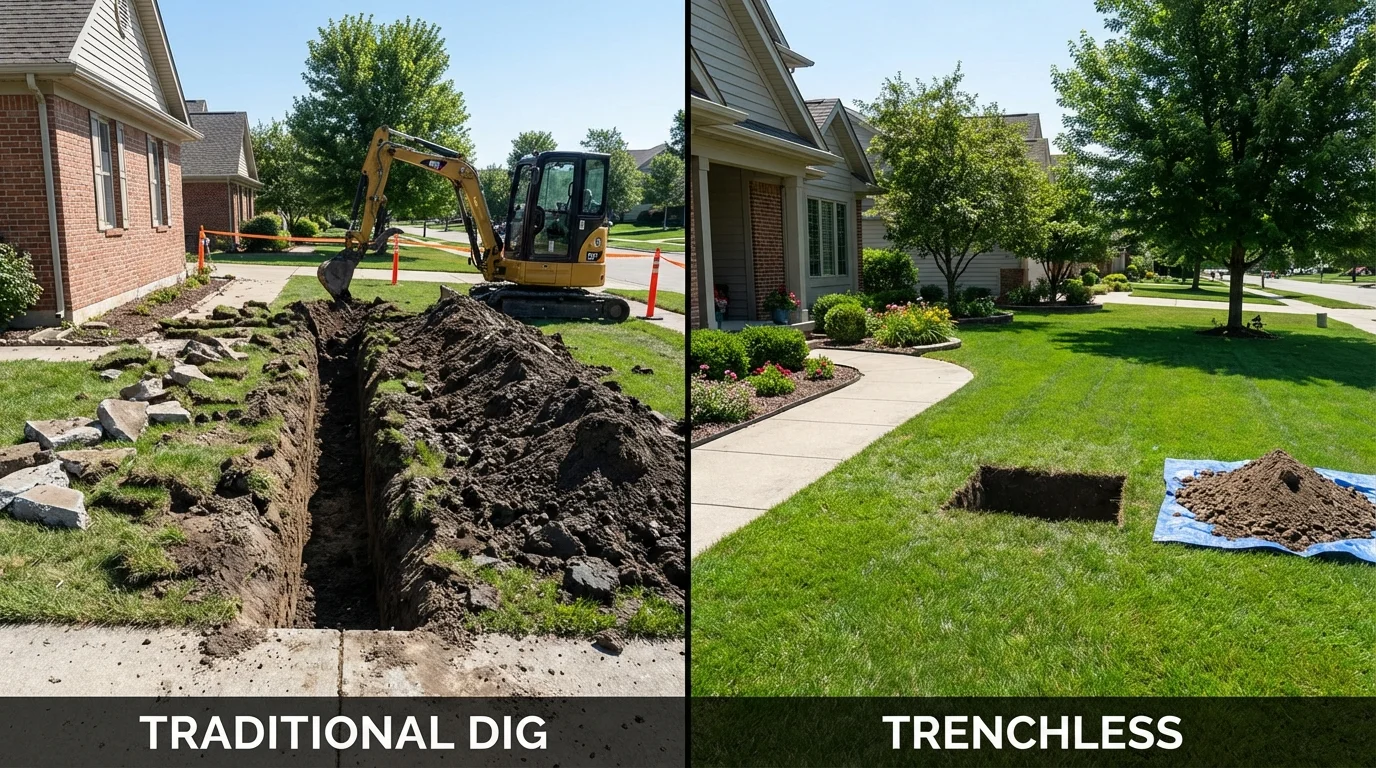 Trenchless sewer repair with minimal yard damage versus traditional excavation in Black River Falls, WI